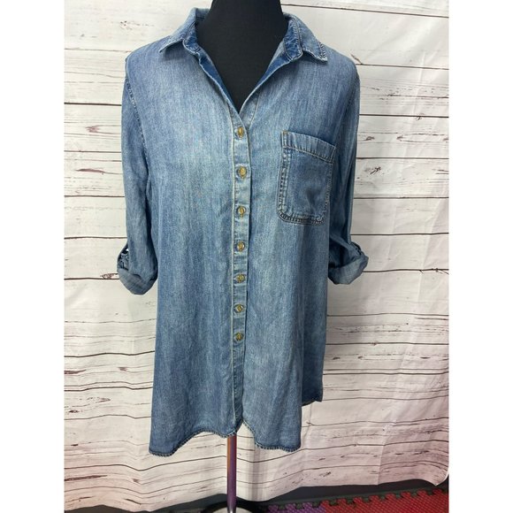 Side stitch womens Demim‎ Tunic Blouse Medium - Picture 7 of 9